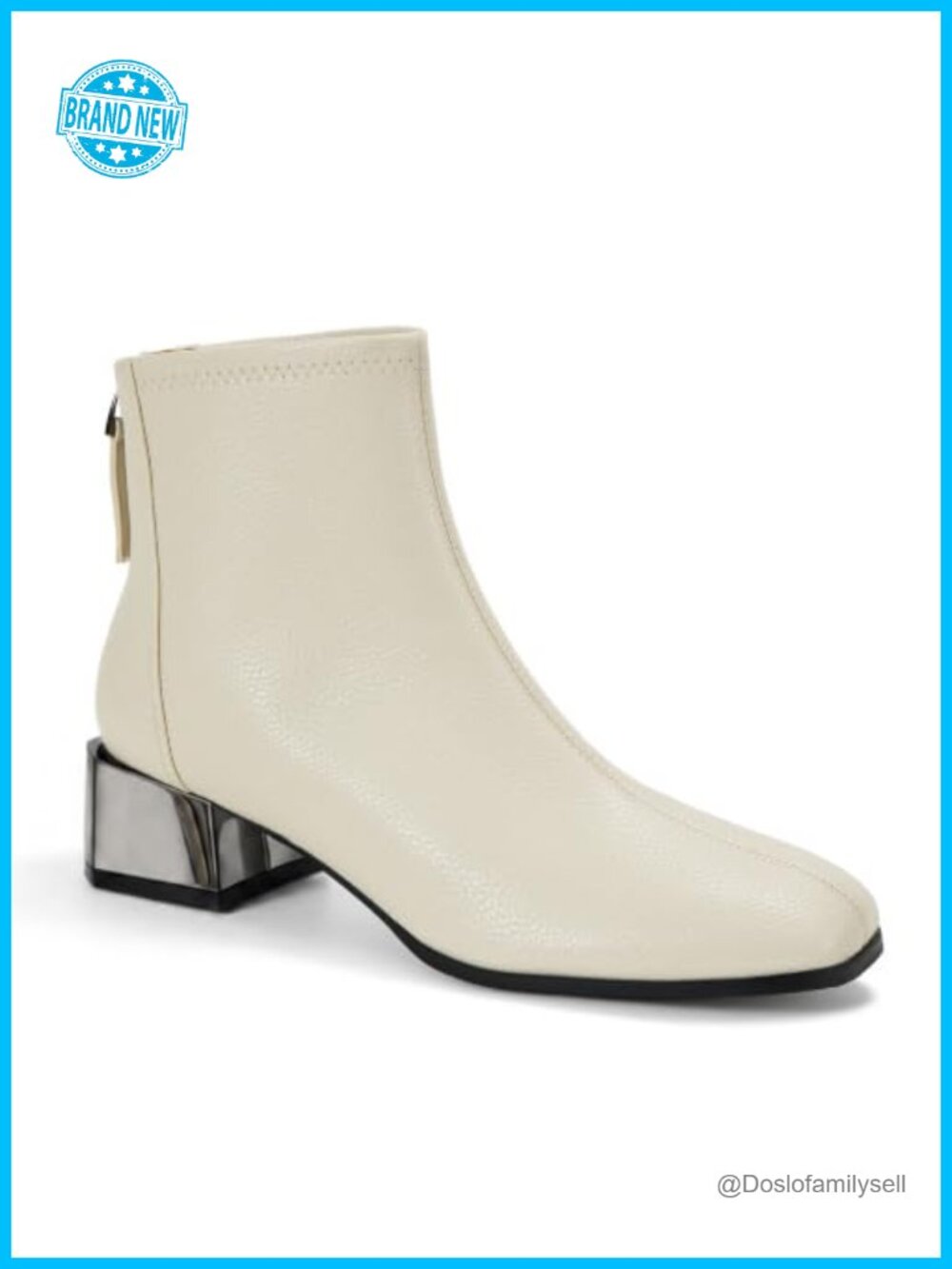 Womens Lambskin Insole Square Toe Ankle Boots Back Zip Plated Heel